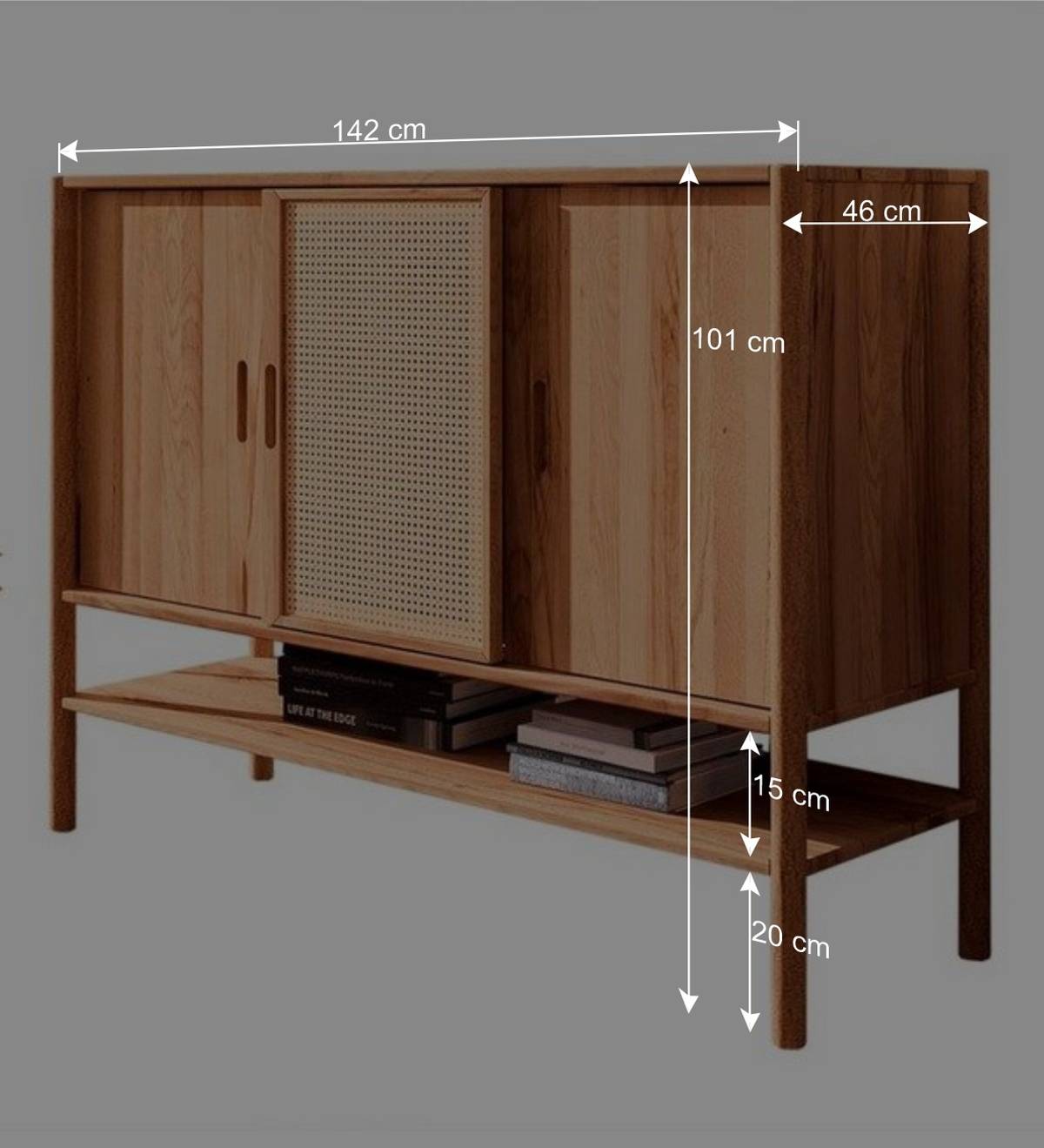 142x101x46 Wildbuche Sideboard mit drei Schiebetüren - Indrya
