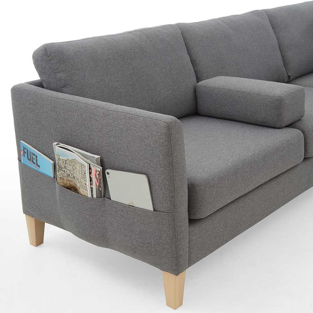 Ecksofa in Grau Stoff - Dreisitzer - Donnsai
