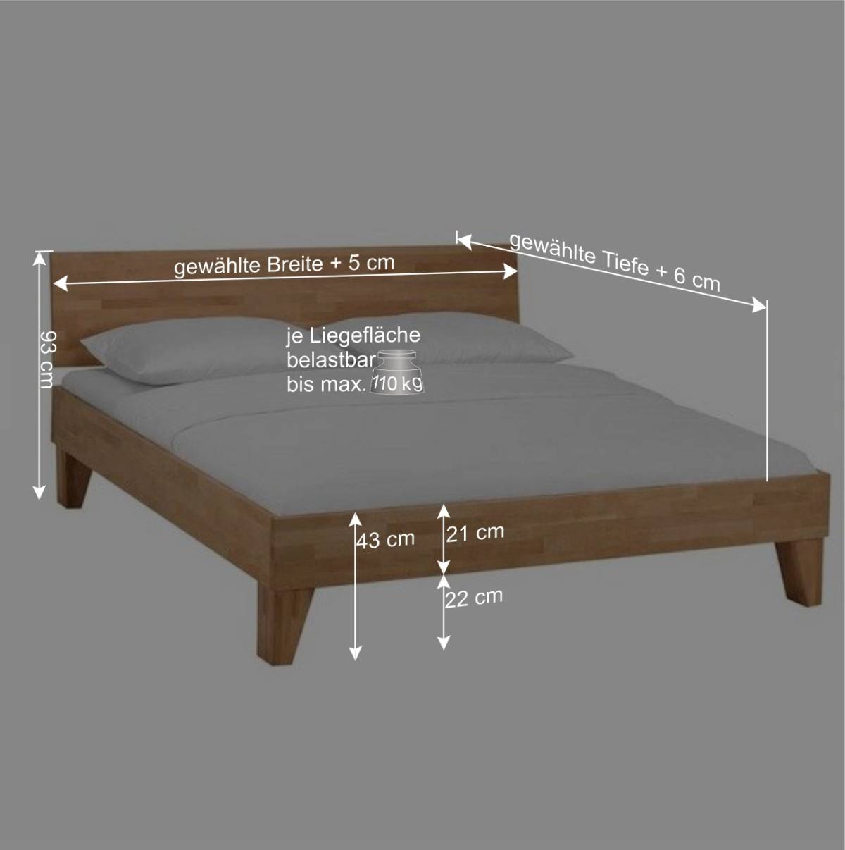 Natürliches Holzbett Jessen z.B. als Einzelbett