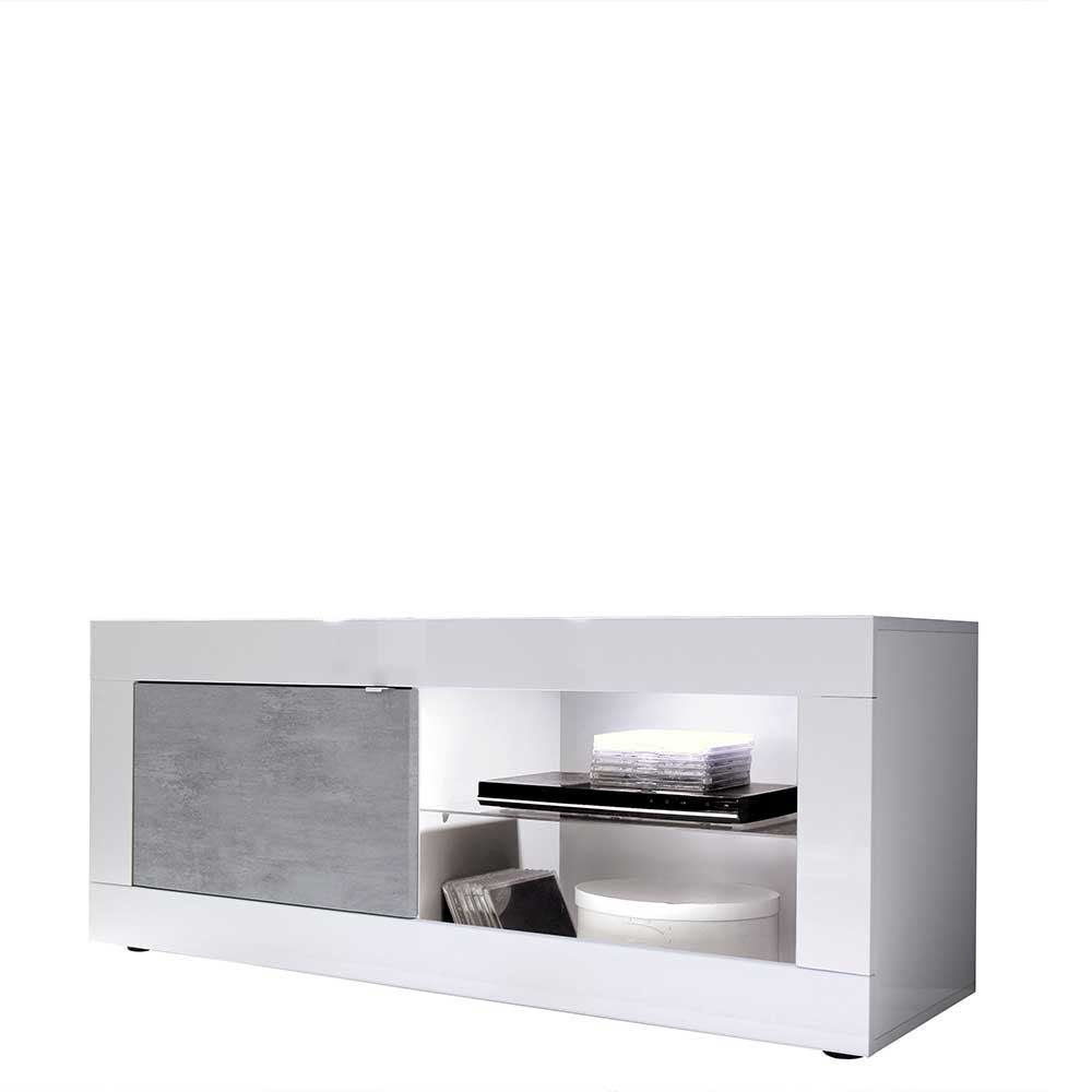 Wohnwand in Beton Optik & Weiß HG - Narandu (dreiteilig)