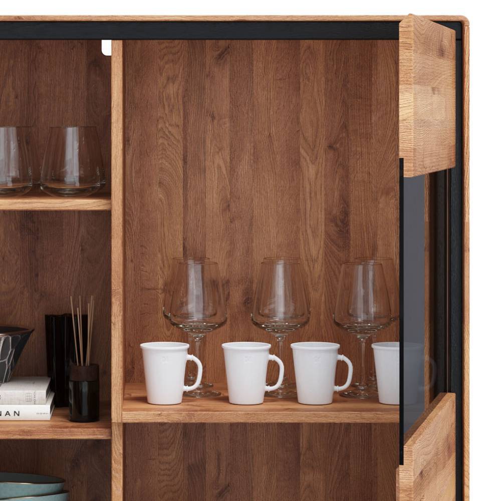 Wildeiche Highboard mit Glas Einsatz - Shipper