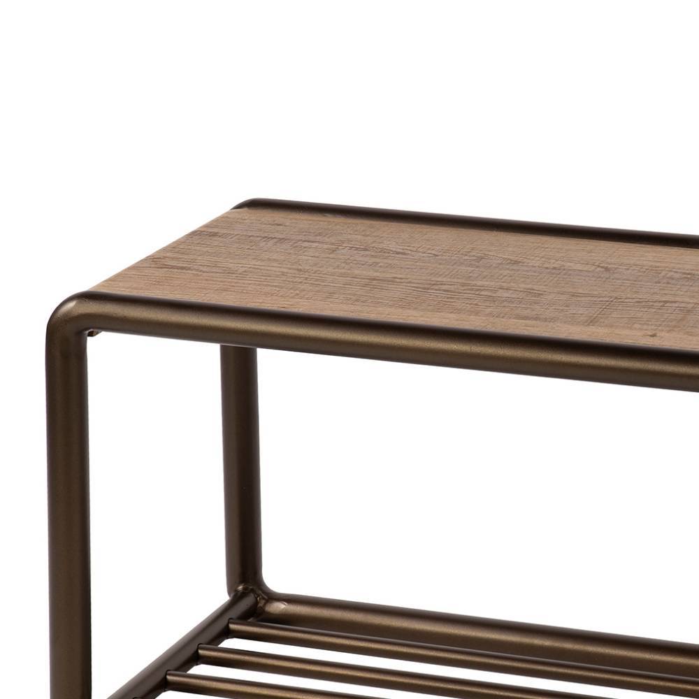 Industrial Schuhregal obere Ablage in Holzoptik mit robustem bronzefarbenem Metallrahmen – Oysta