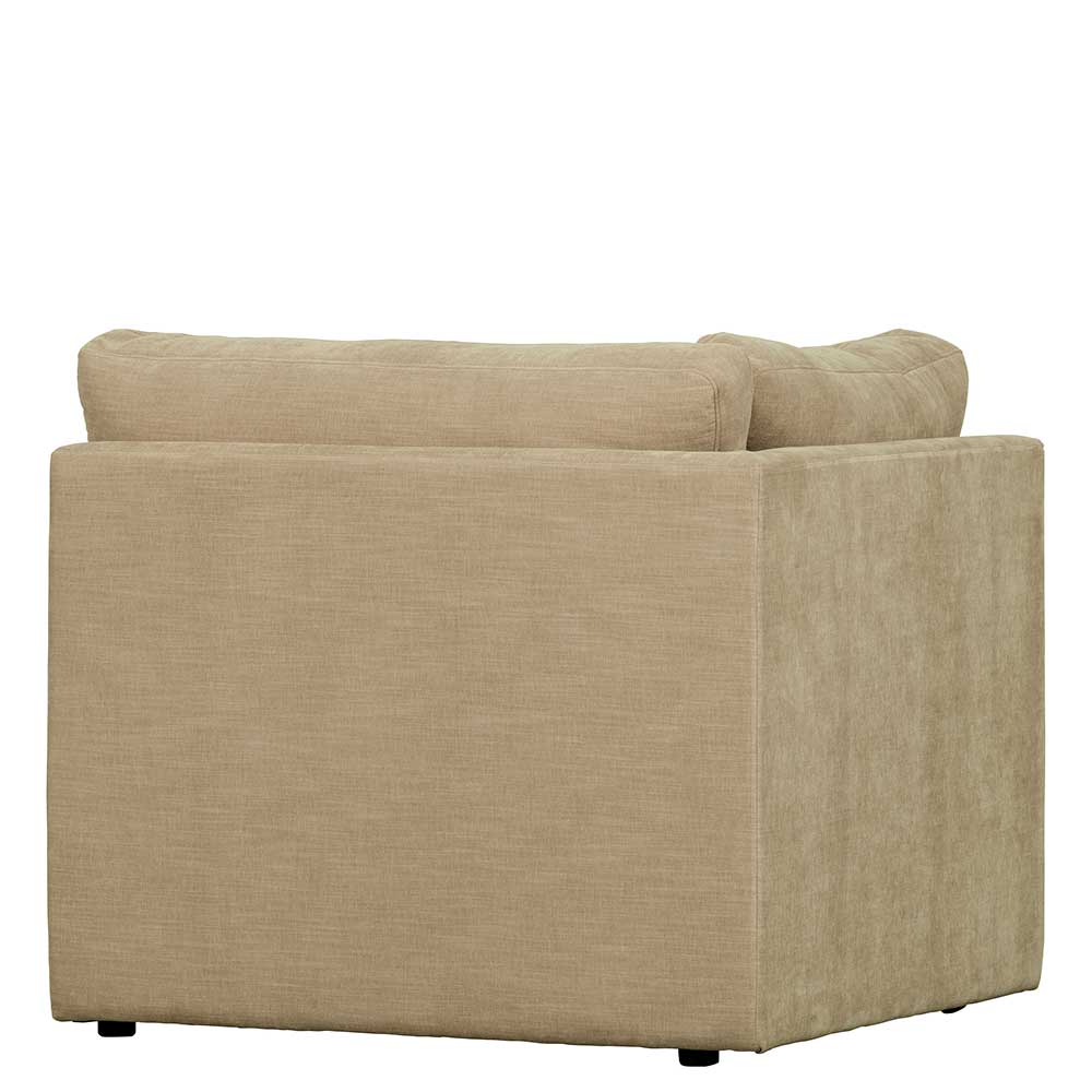Ecksofa 1-Sitzer in hellem Beige von hinten schräg gesehen mit fester Rückenpolsterung – Philippe