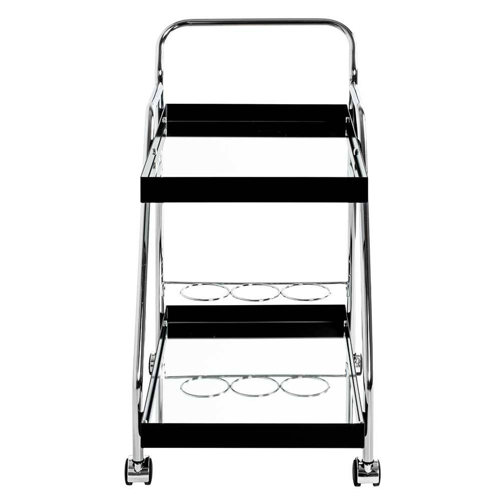 Design Servierwagen mit zwei Spiegelglas Ablagen - Asticia