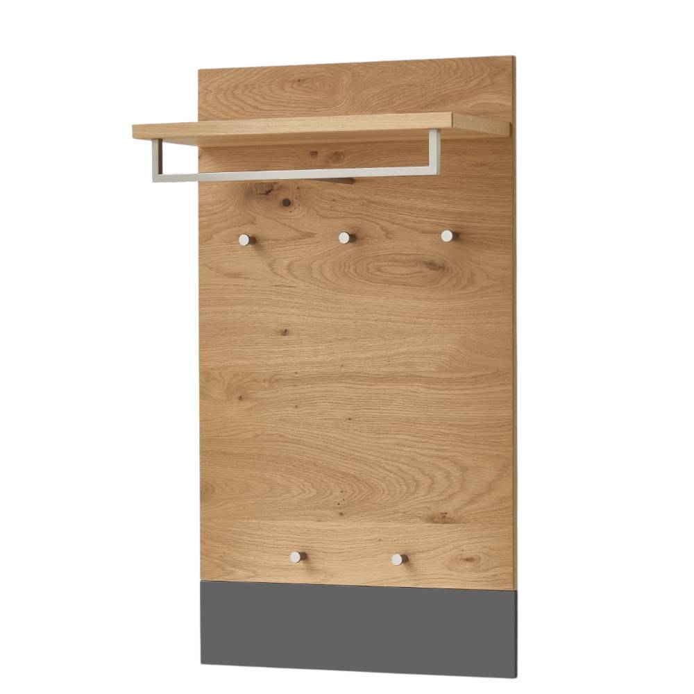 Moderne Wandgarderobe aus Eichenholz mit Ablage, Kleiderstange und sechs Haken – Arturus