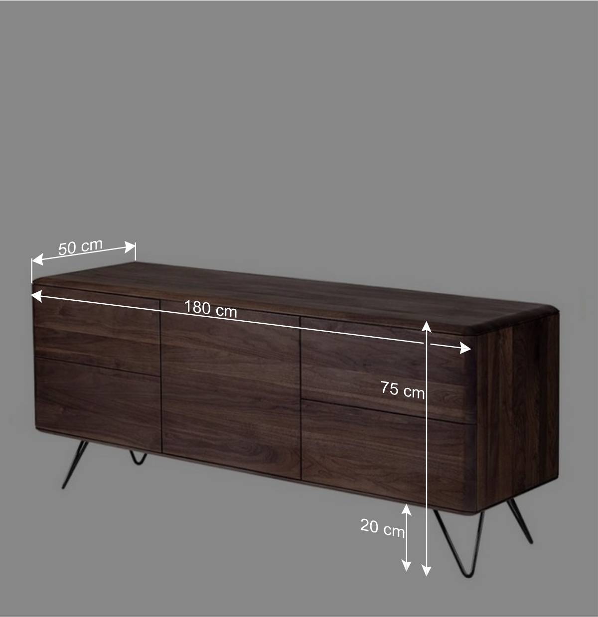 180x75x50 Holz Sideboard aus Nussbaum - Rivossa