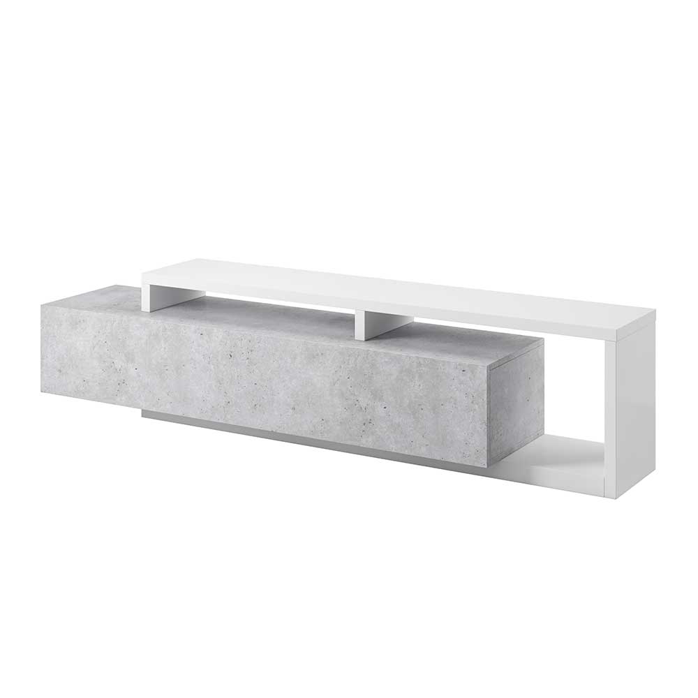 Modernes TV Lowboard in Betonoptik und Weiß für das Wohnzimmer – Venatio