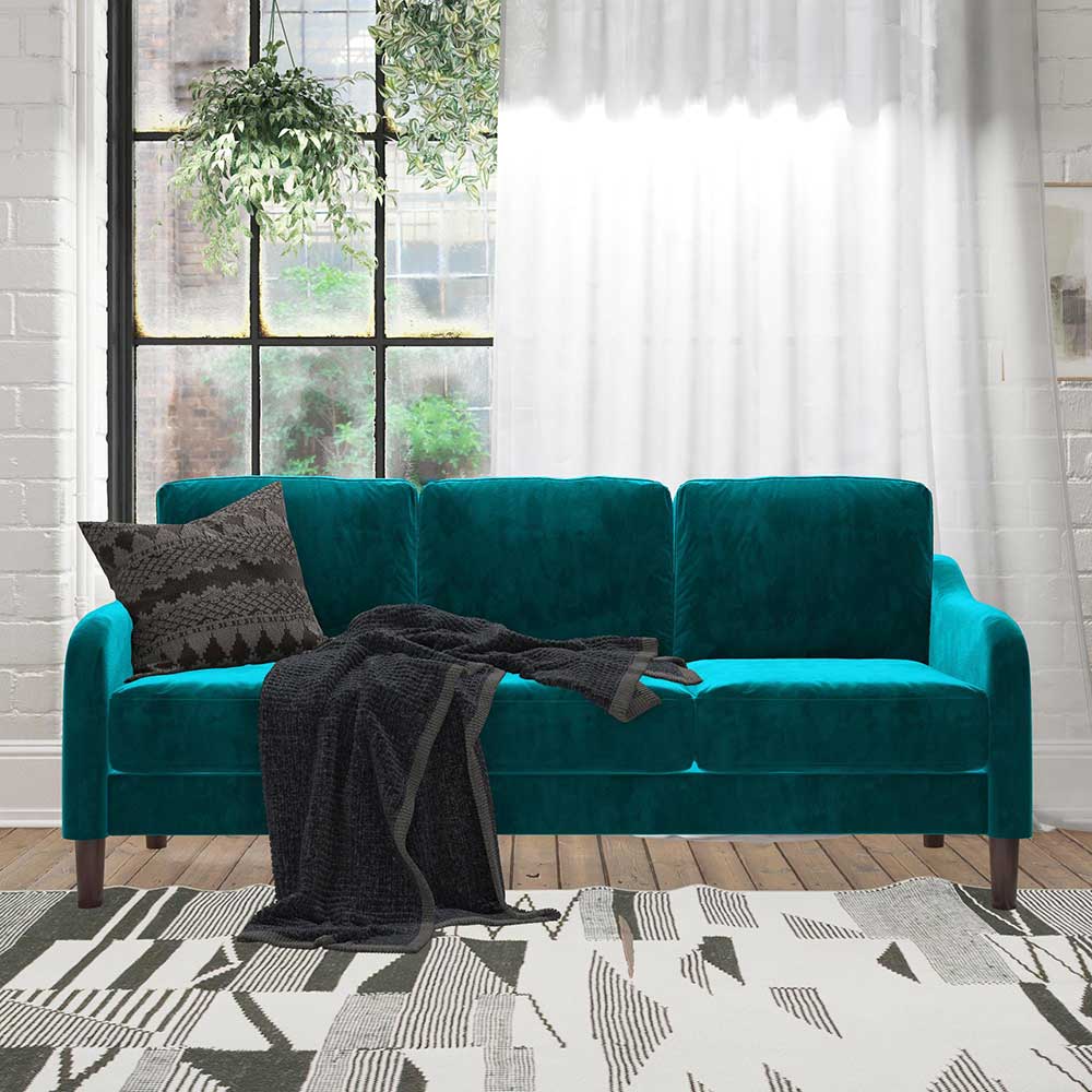 3-Sitzer Couch in Dunkelgrün Samtbezug - Cosmina
