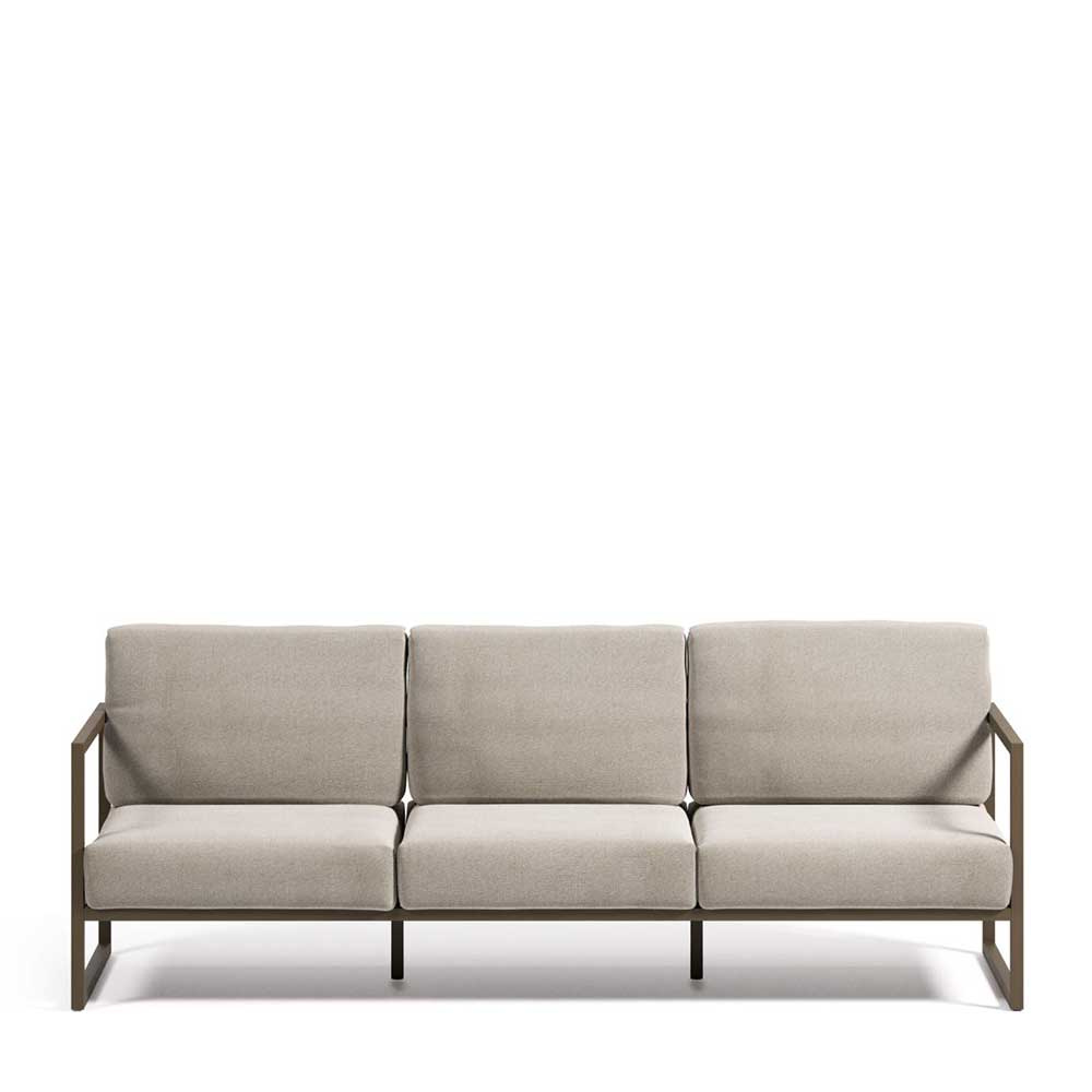 Elegantes 3-Sitzer Gartensofa mit hellgrauen Polstern und graugrünem Rahmen – Zaruto