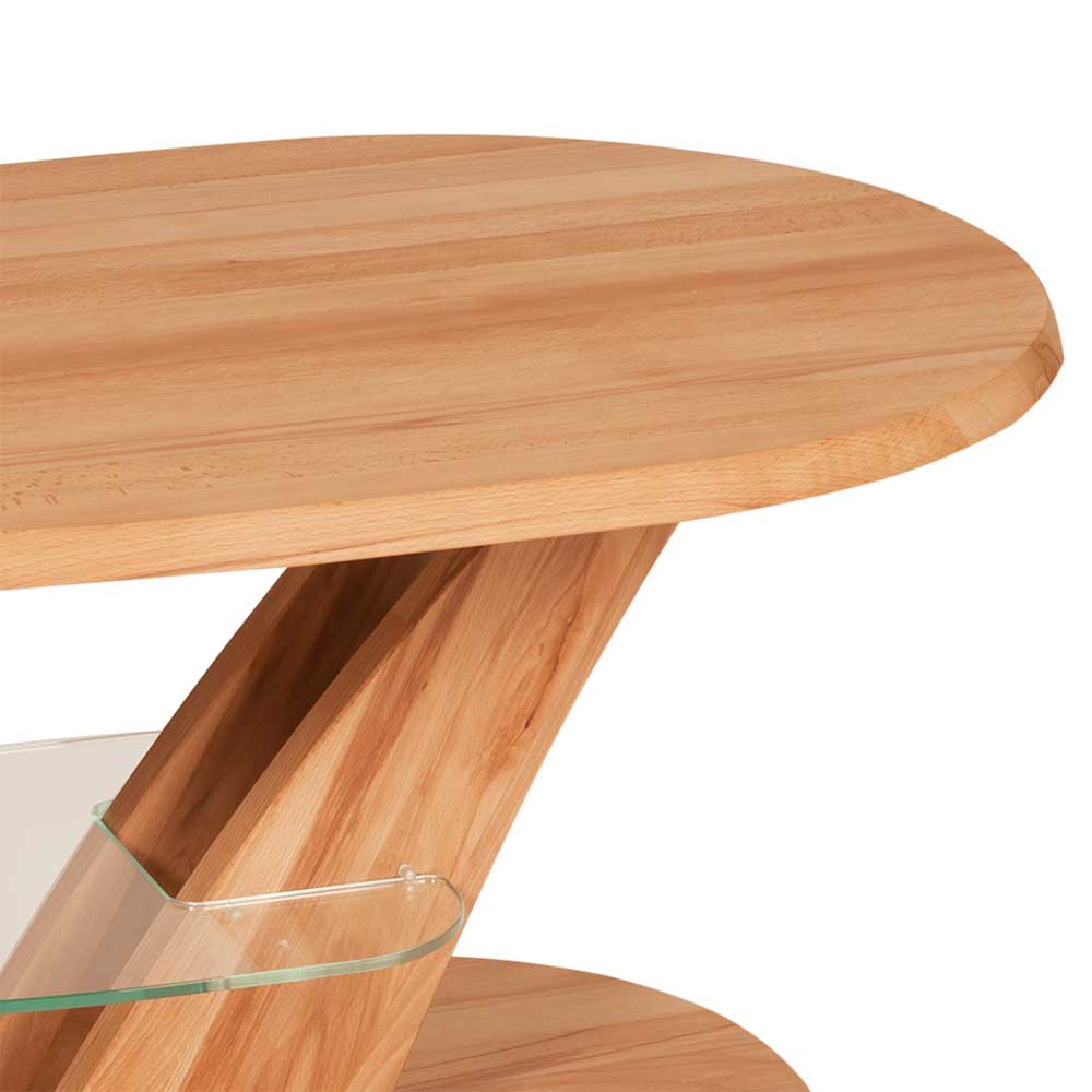 Höhenverstellbarer Couchtisch Untonia aus Kernbuche Massivholz Glas