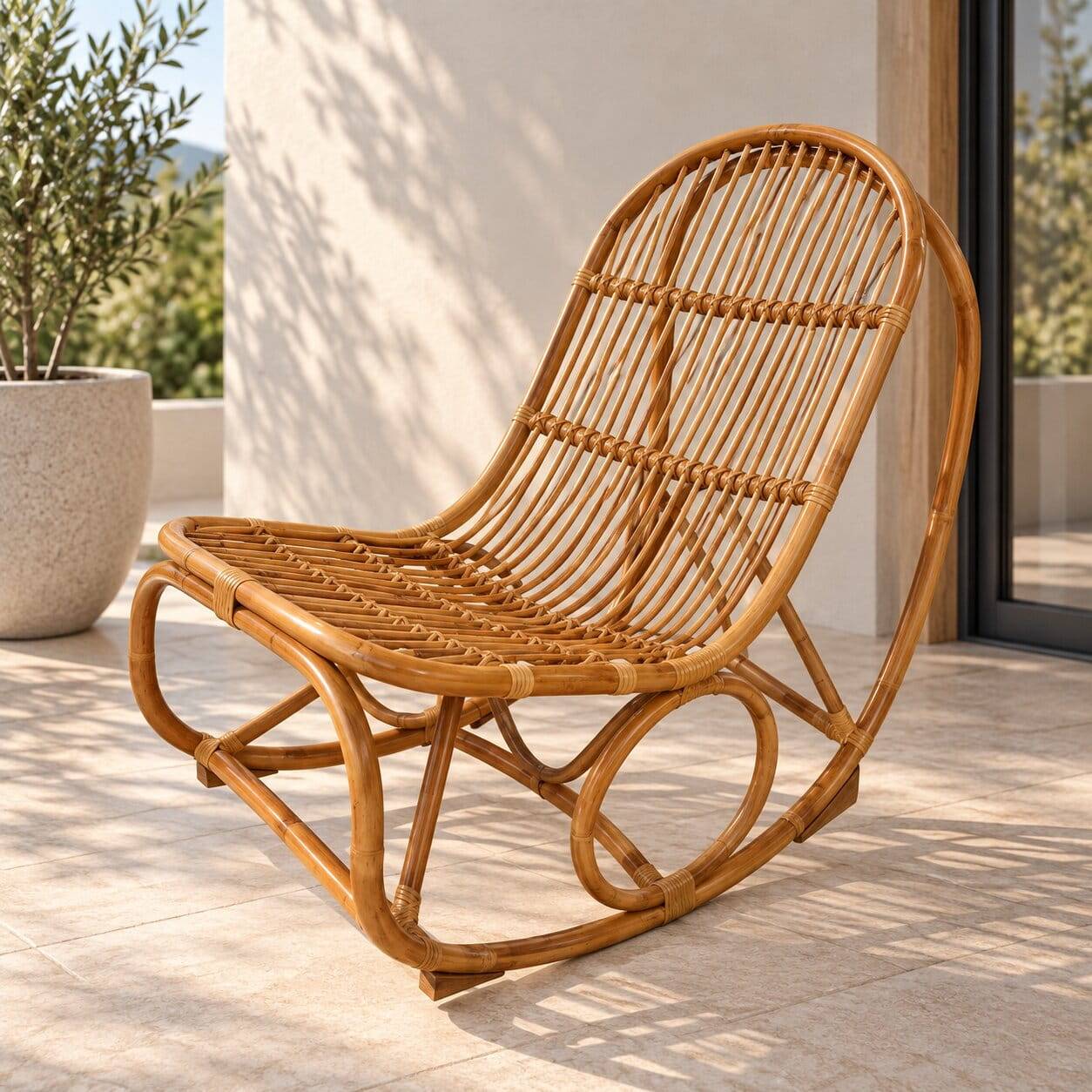 Handgearbeiteter Schaukelstuhl aus Rattan Geflecht - Ledro