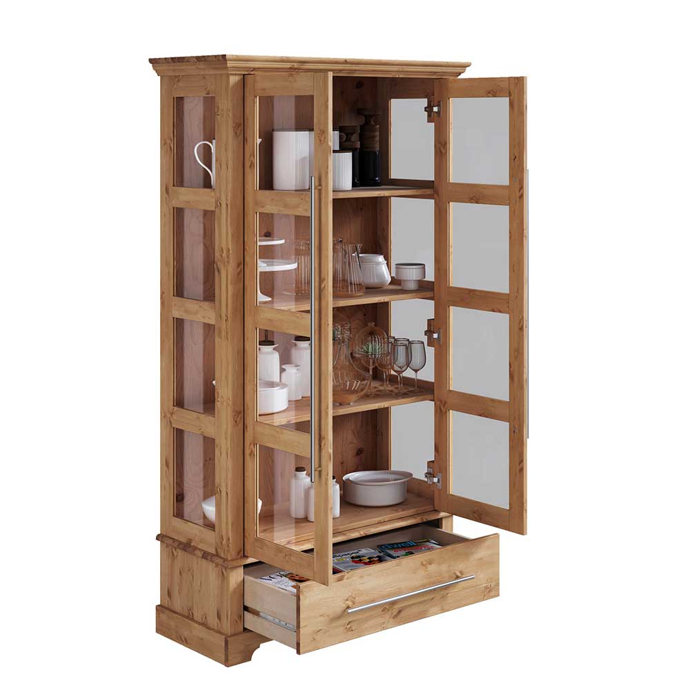 Kiefernholz Vitrine Glastür im Modern Country Style - Noellisa