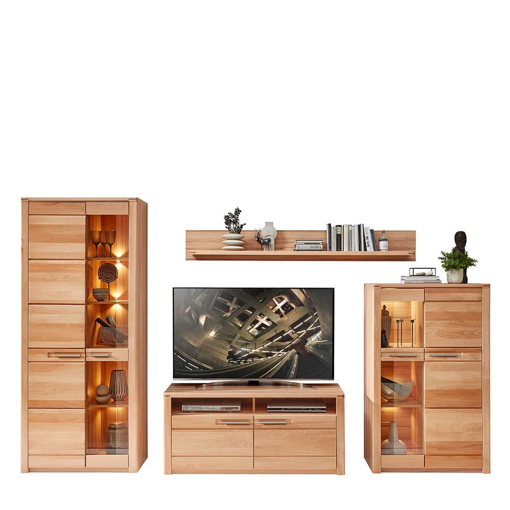 Wohnzimmer TV Anbauwand Möbelset - Amyonta (vierteilig)
