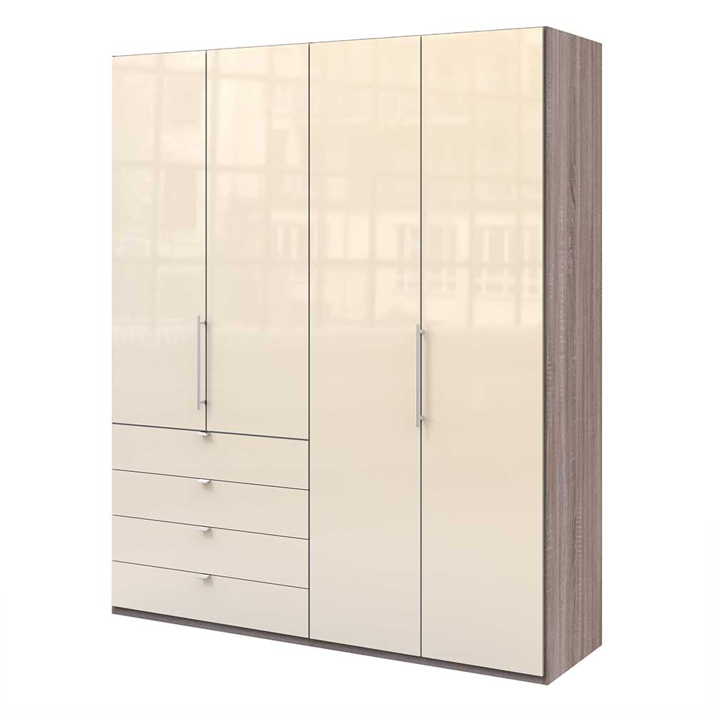 Kleiderschrank in Creme Glas & Eiche dunkel - Cluster