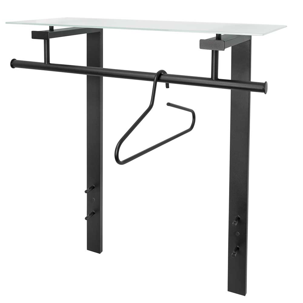 Moderne Garderobe in Schwarz aus Metall und Glas mit Hutboden für den Dielenbereich – Justina