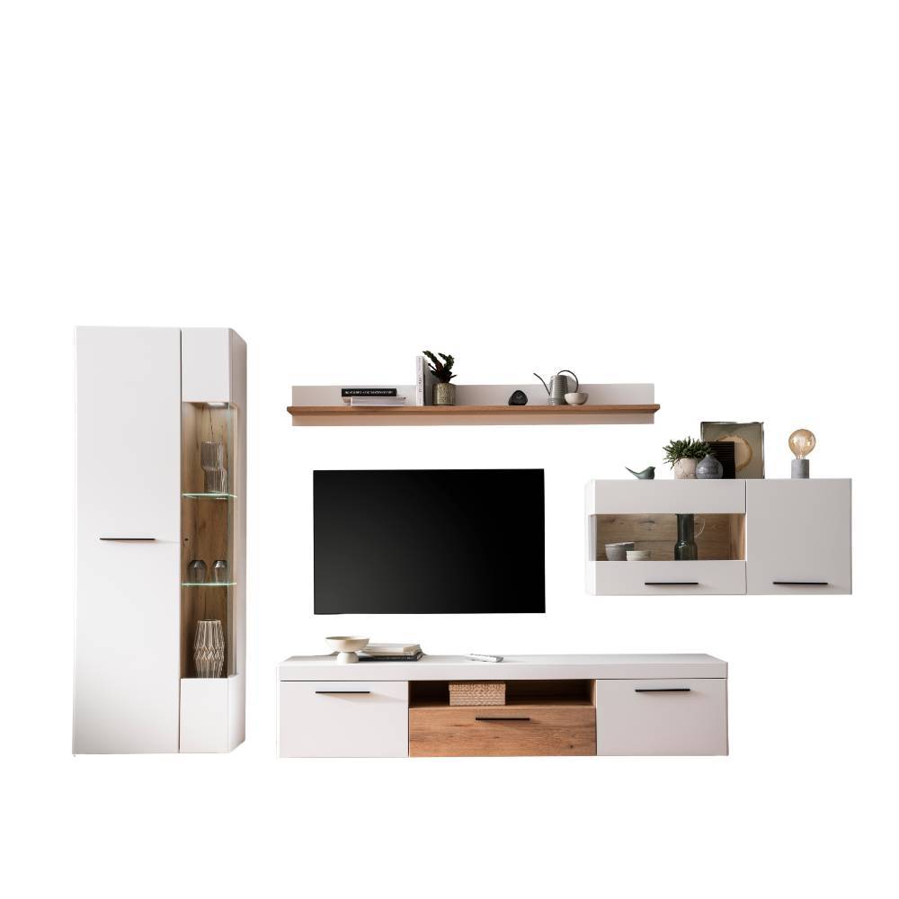 Design Wohnwand in Weiß - Acke (vierteilig)