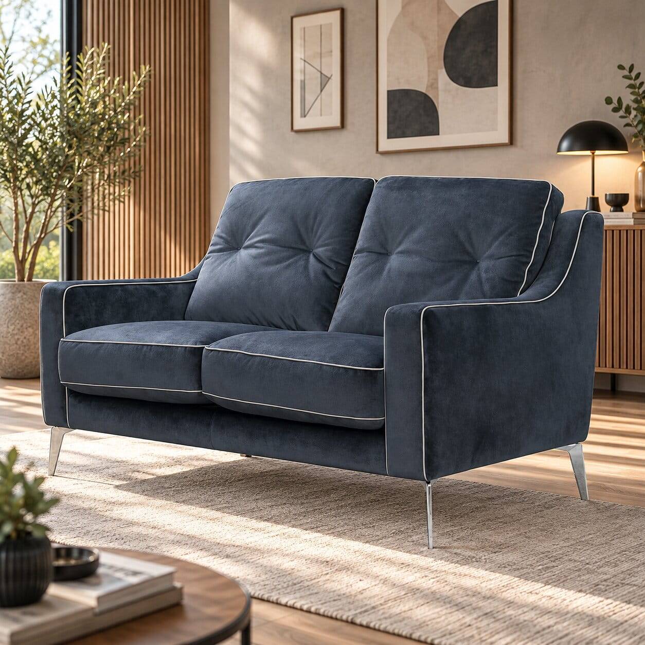 2er 3er Design Sofa aus Samt mit Nosagunterfederung - Sesedra