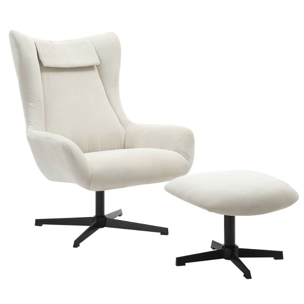 Sessel mit Fußhocker in Beige - Varina (zweiteilig)