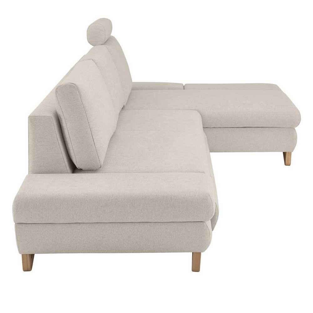 Cremefarbenes L-Sofa mit gepolsterten Rückenlehnen und Holzfüßen für das Wohnzimmer – Baonga