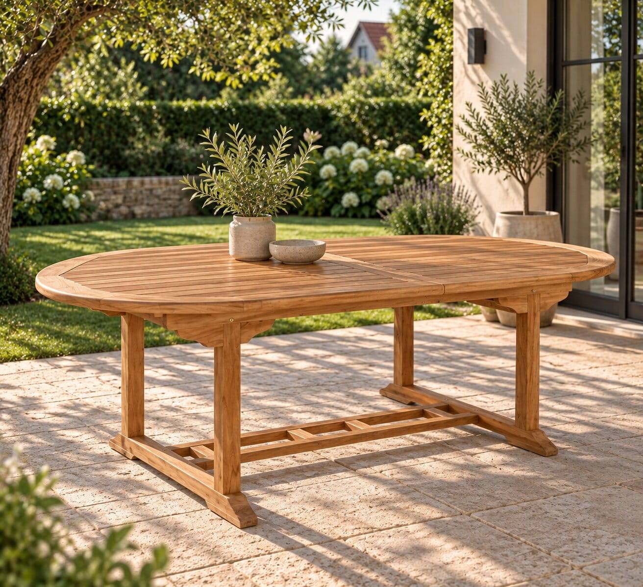 Ovaler Gartentisch aus Teak massiv - Senvelita