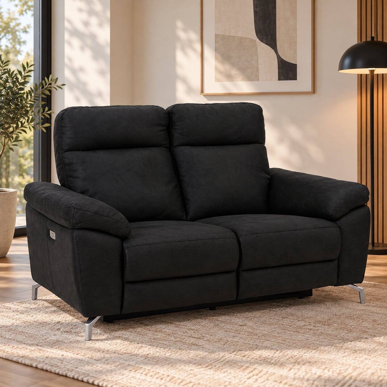 Schwarzes Zweier Sofa mit Relaxfunktion - Salma