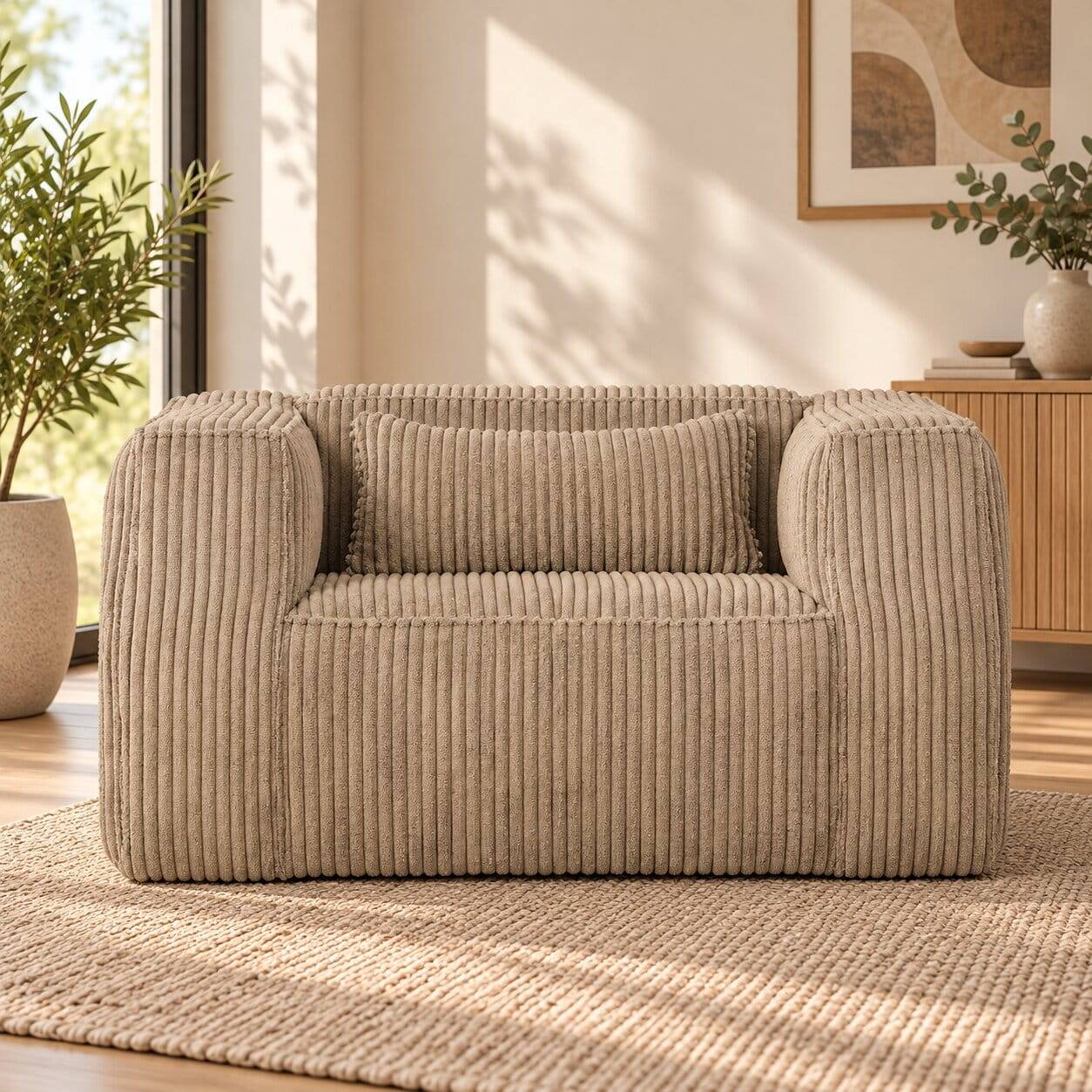 Stylischer Breitcord Sessel in Beige - Viamo