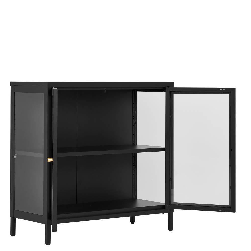 2-türige Vitrinen-Kommode in Schwarz mit Gold - Marissa