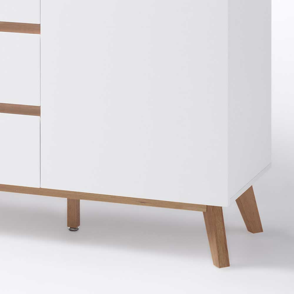 Retro Style Sideboard in Weiß & Eiche Aiola 169cm breit