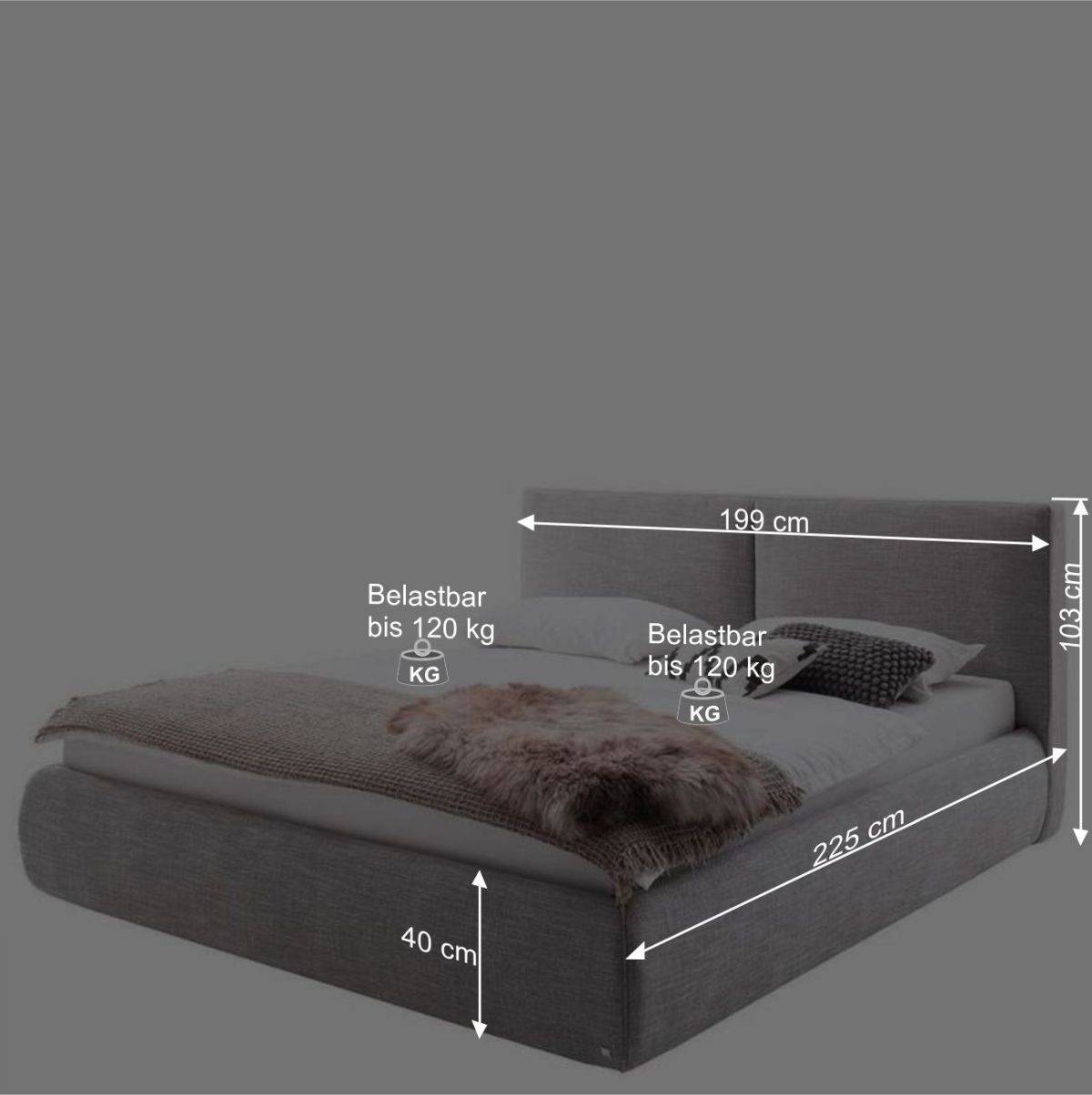 180x200 Bettkasten Doppelbett in Hellgrau - Tanky