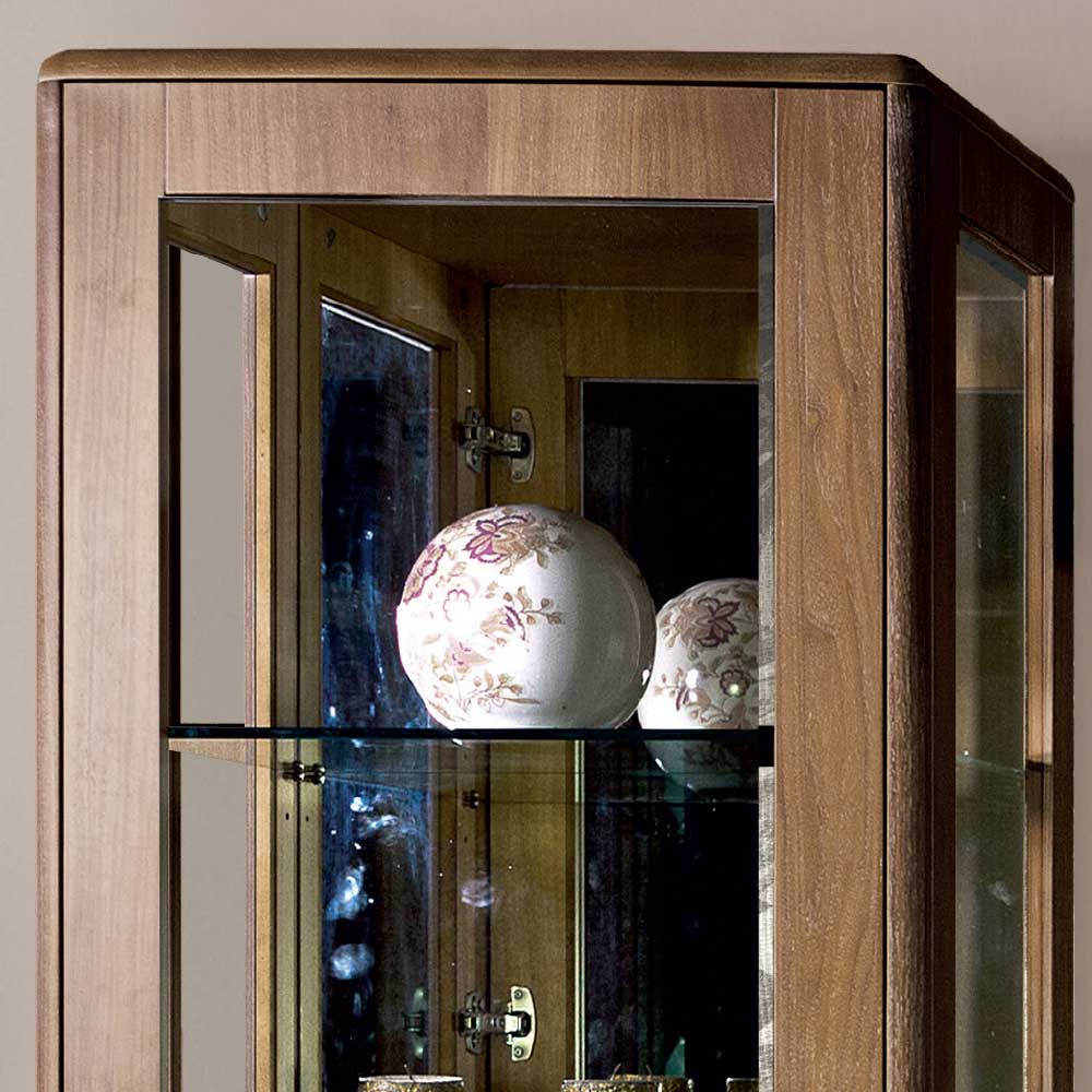 Obere Sektion der Glasvitrine in Nussbaum mit gerundeter Kante und Glaseinlegeböden für Sammlerstücke – Gralaz