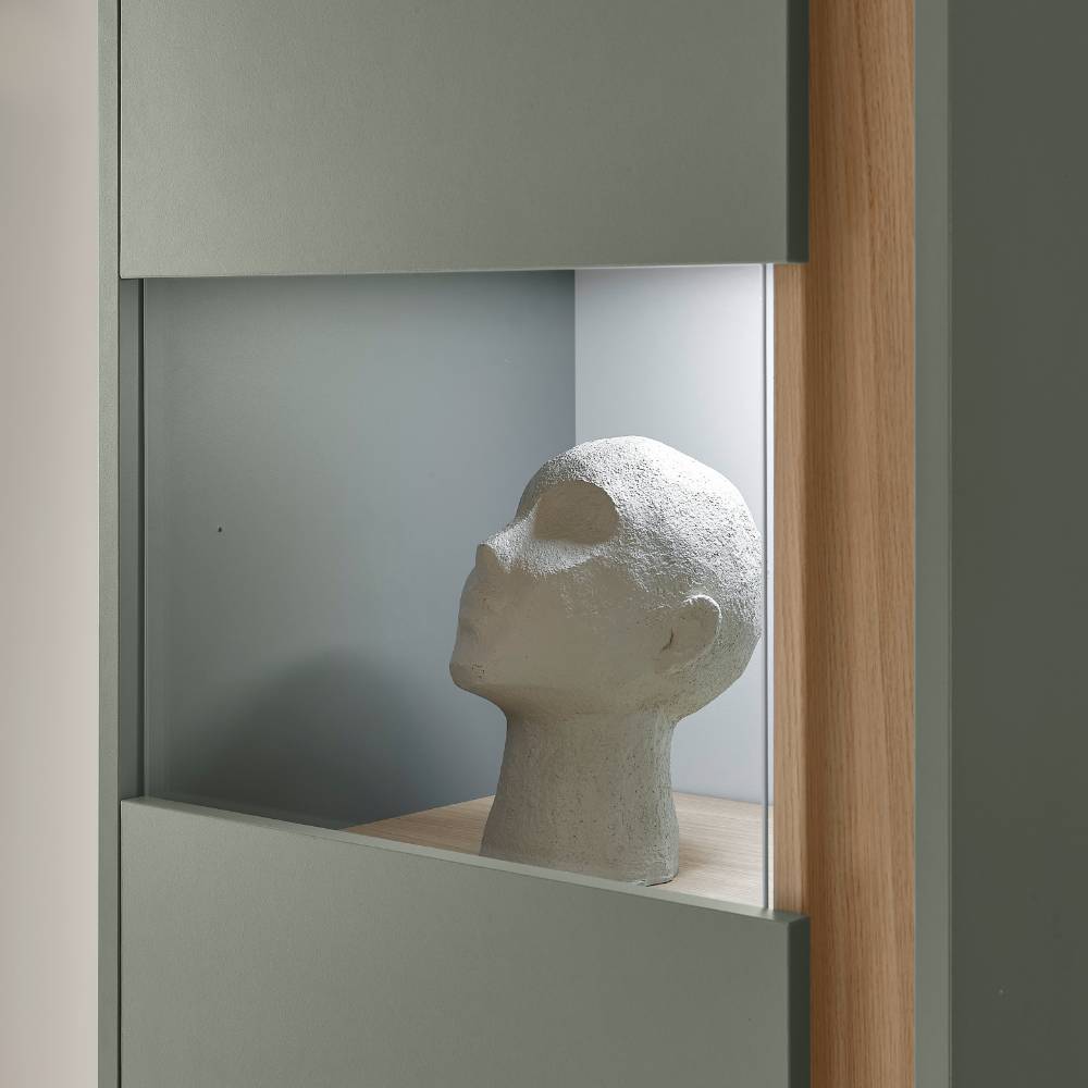 Schlanker Vitrinenschrank in Graugrün - Socotta