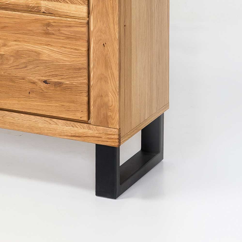 Massiver Eichenholzschrank mit schwarzem Metallfuß für das Wohnzimmer – Arello