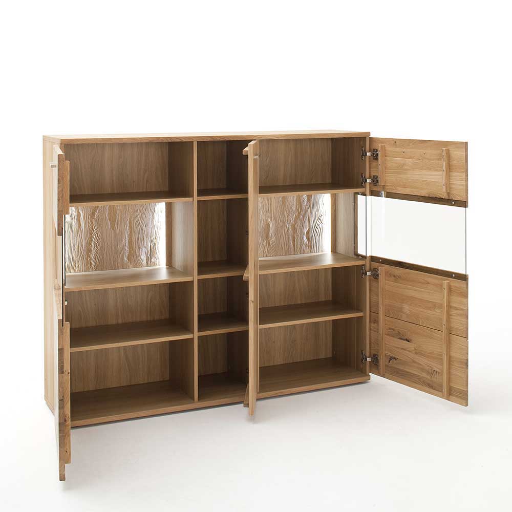 Eiche Bianco Highboard mit Glas-Einsätzen - Crokas