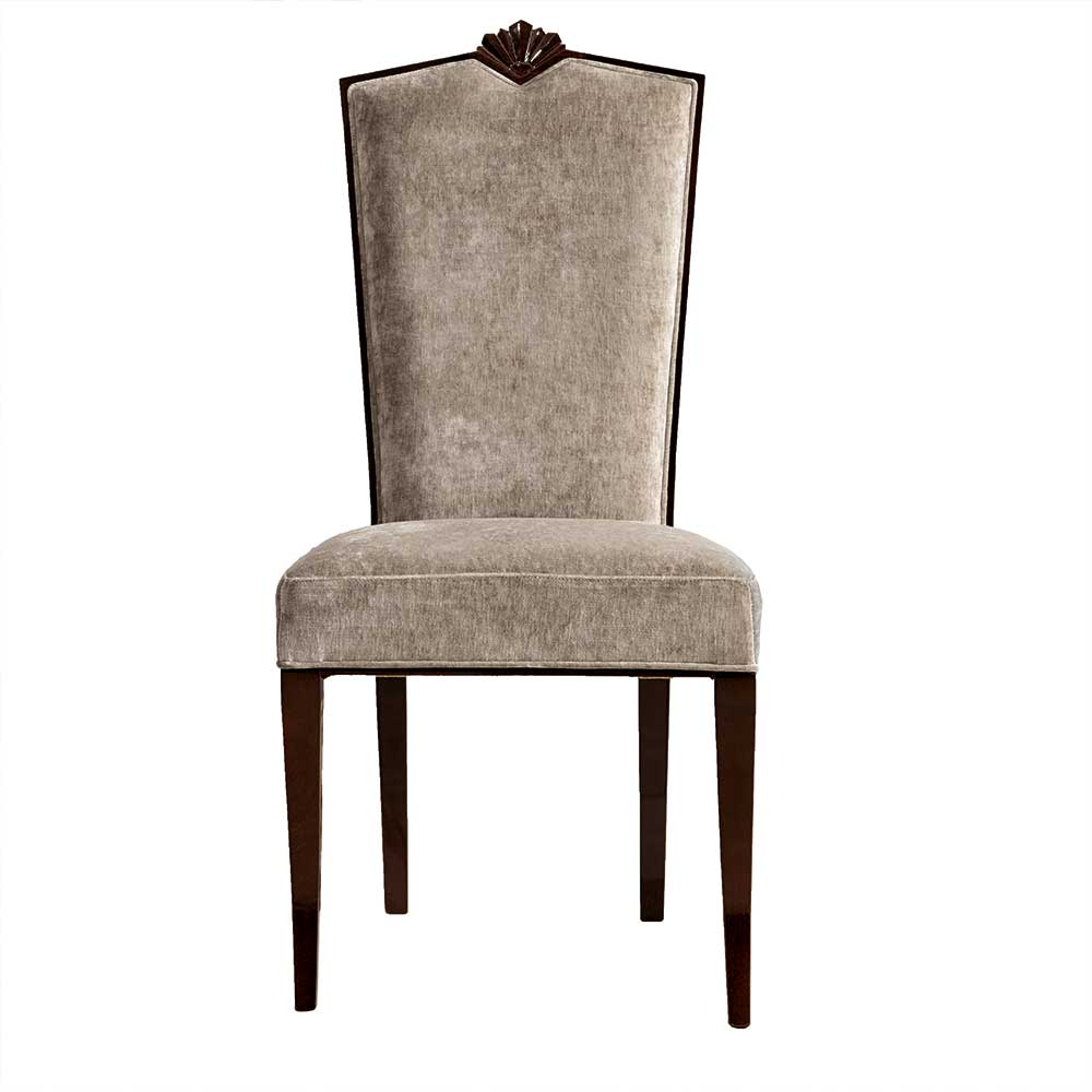 Polsterstuhl in Beige Samt & Braun Holz - Savossa