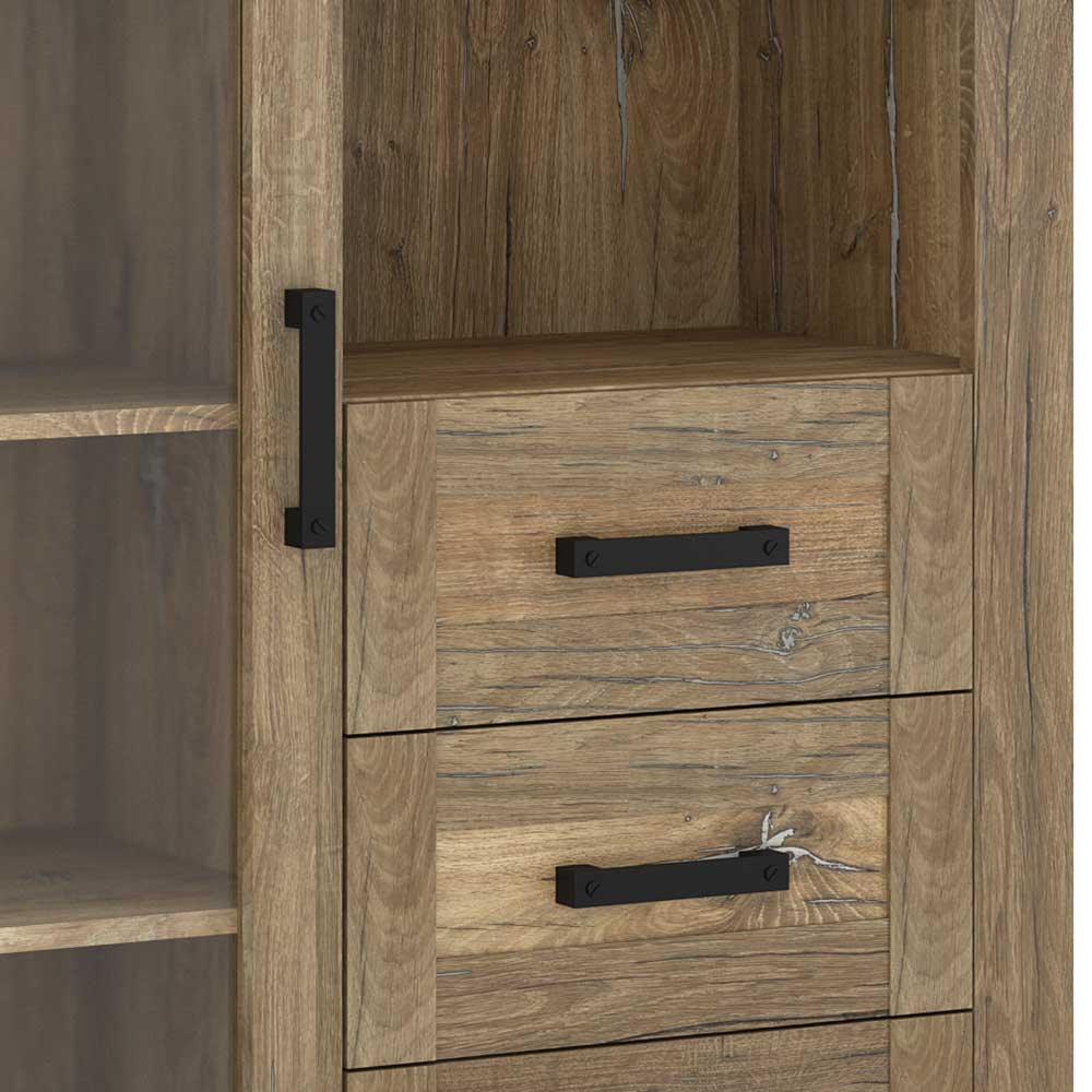 Highboard in Eiche Dunkel mit Glaseinsatz - Hilary