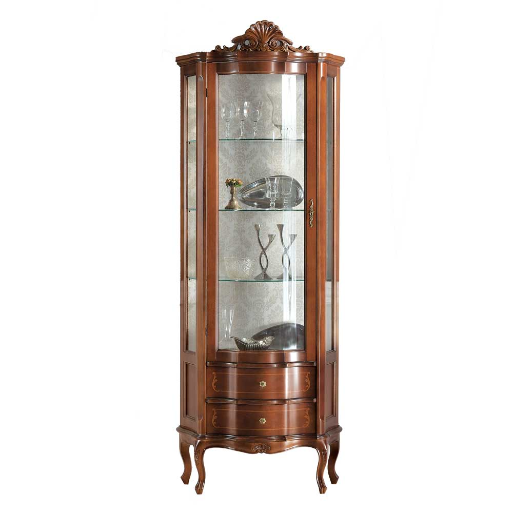 Barock Vitrinenschrank 80cm breit mit zwei Schubladen und Glasvitrine für Wohnzimmer – Dentro