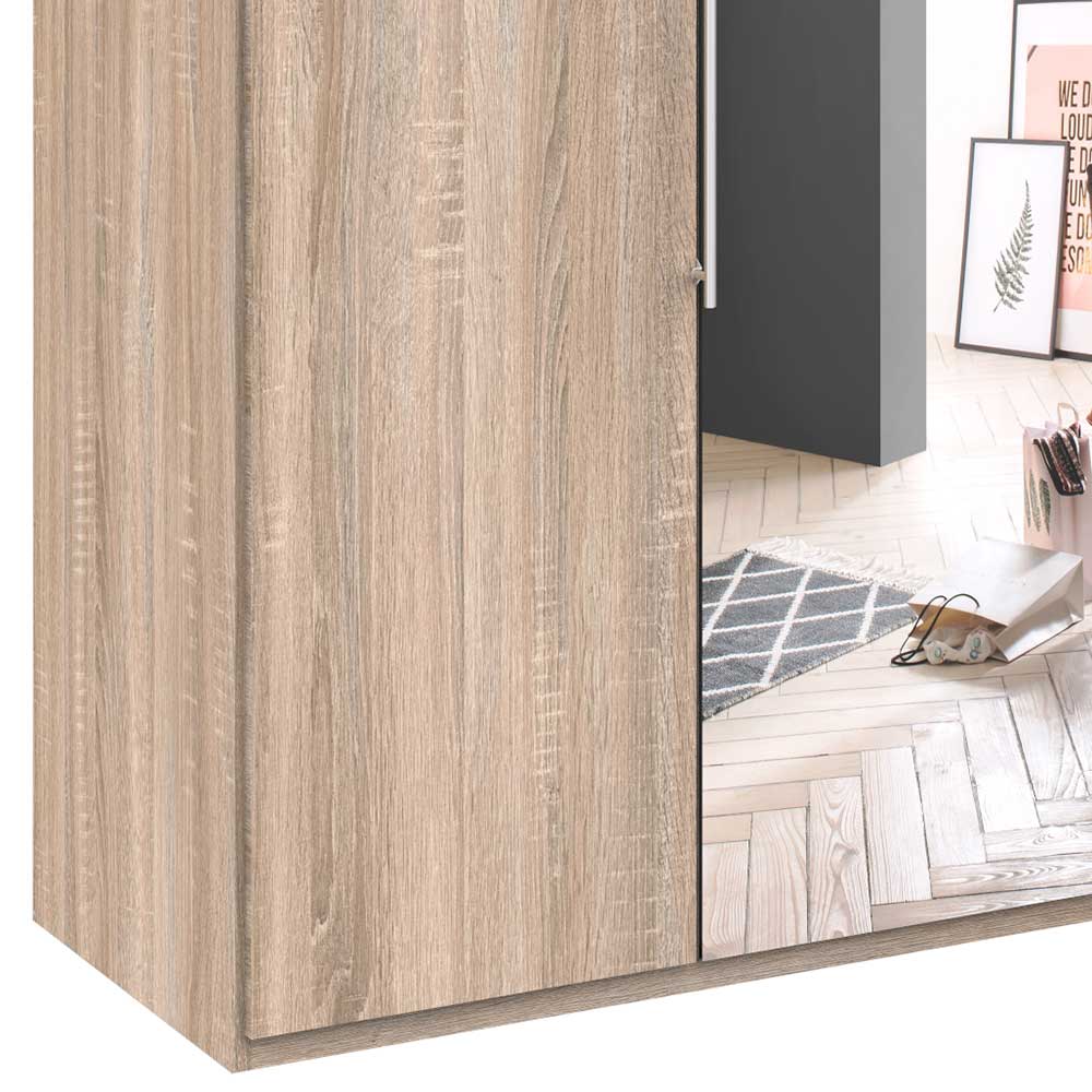 Falttürenschrank Türdetail in heller Holzmaserung mit Spiegelfront und Griff – Zayun
