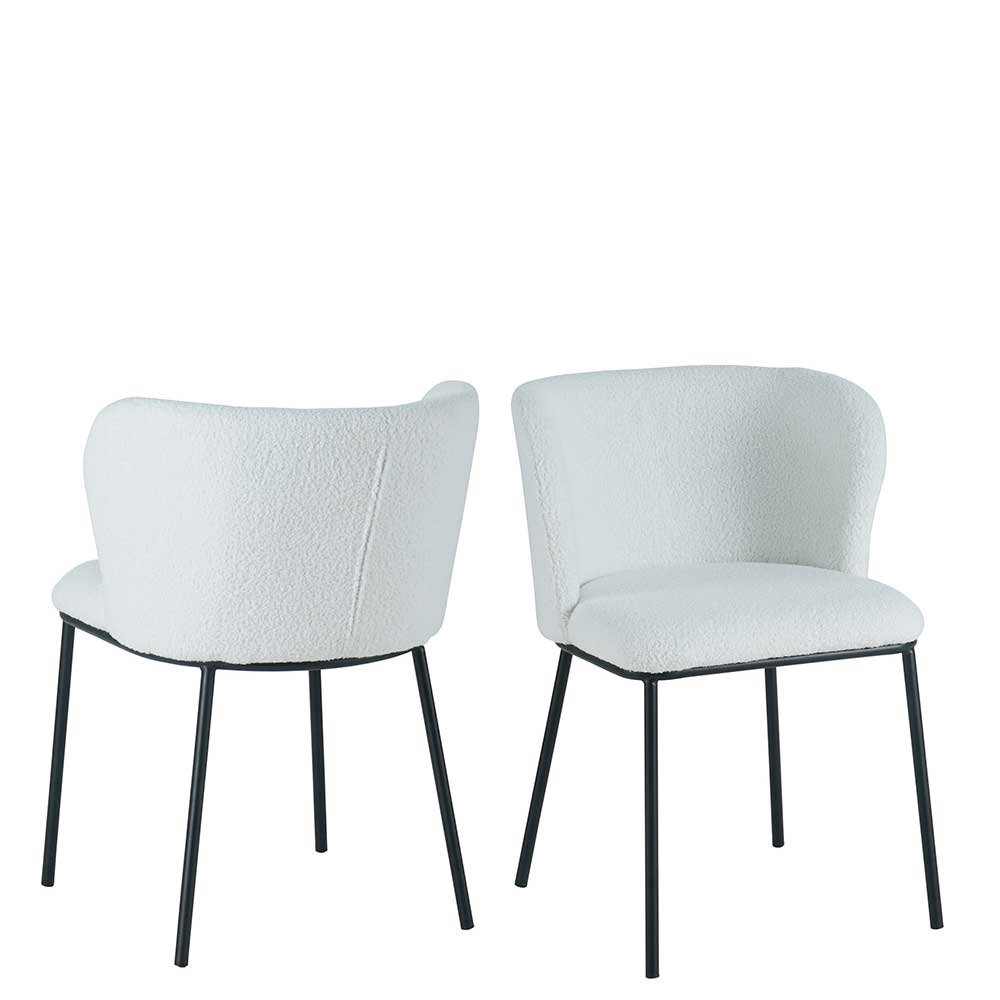 Boucle Polsterstühle in Weiß - Yuto (2er Set)