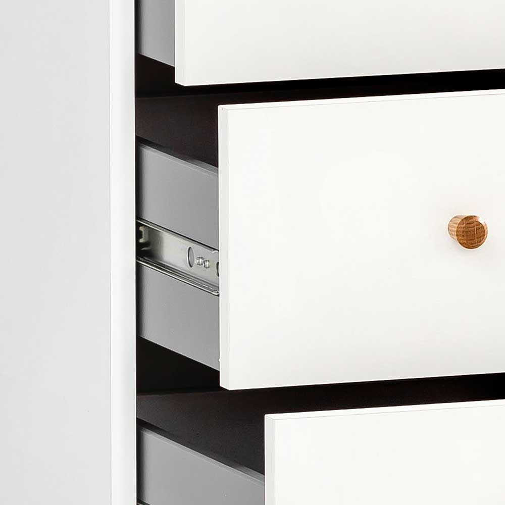 Weißer Schreibtisch-Rollcontainer mit Holzgriffen - Obtin