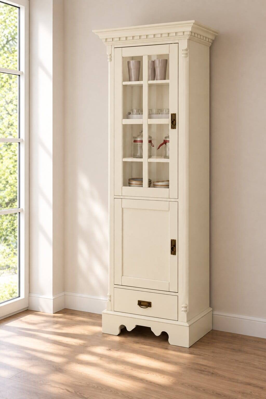 70x203x45 Landhaus Vitrine in Creme - Rospus