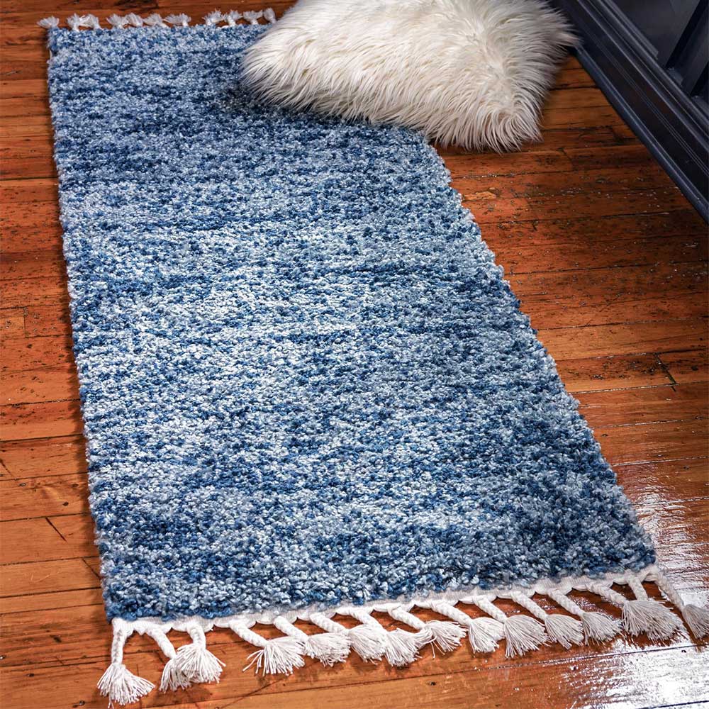 Teppich Läufer in Blau und Creme gemustert - Jilys