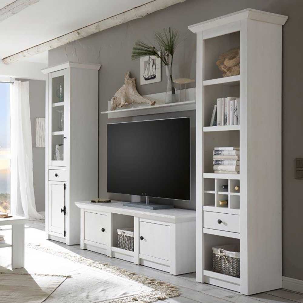 Landhaus Wohnzimmer Möbel in Weiß - Chelles (vierteilig)