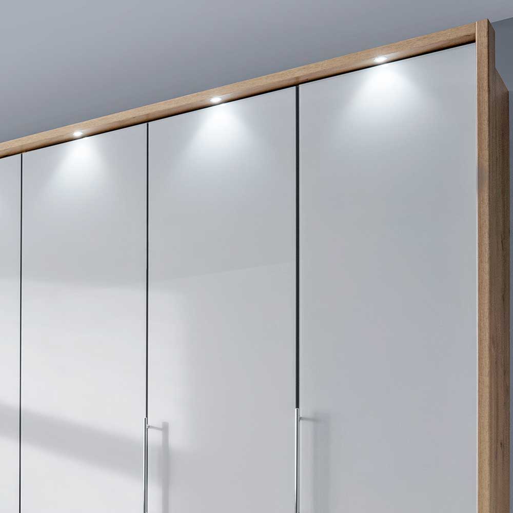 Kombi Kleiderschrank in Weiß Glas & Eiche Bianco - Nuetran