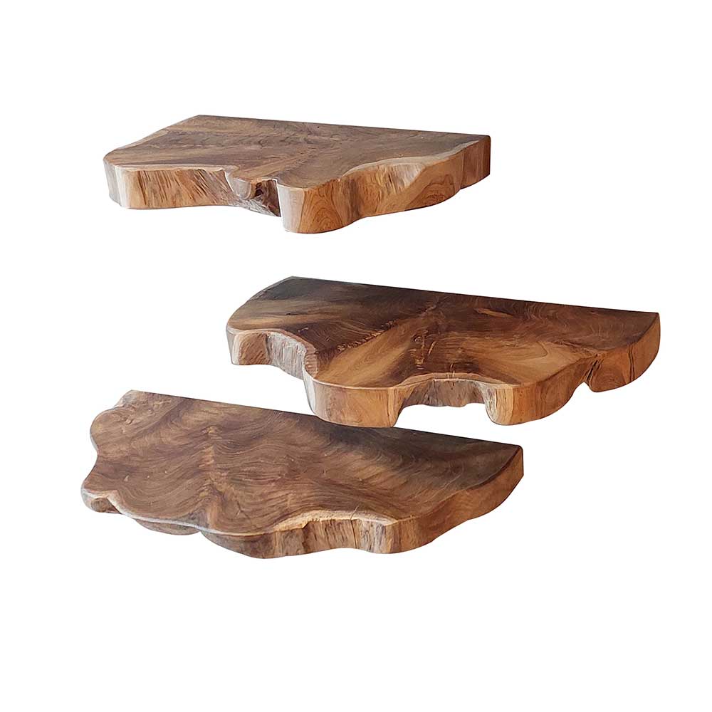 Teak Wandboard Trio mit Naturkanten - Matthis (dreiteilig)