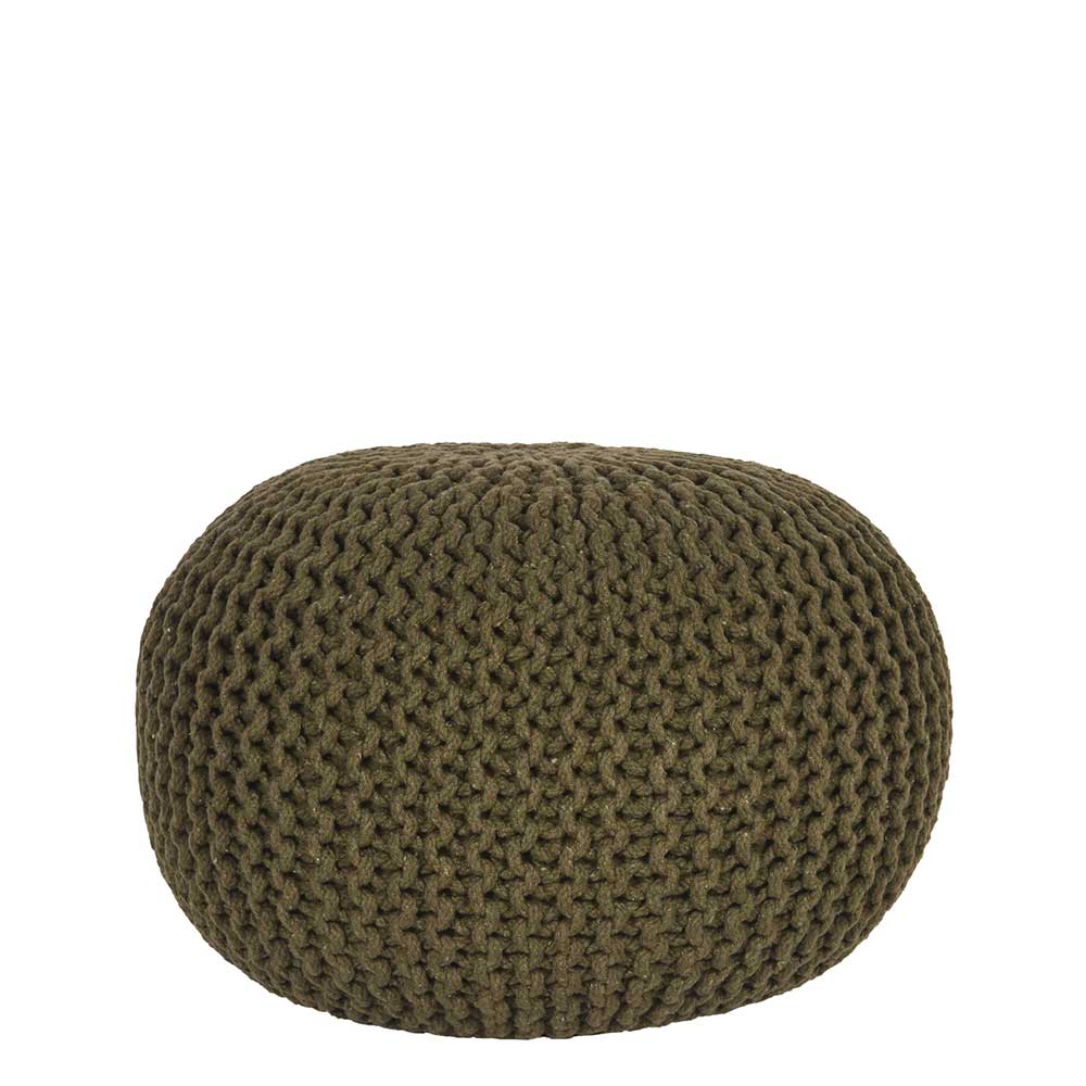 Runder Pouf im Strick Look in Oliv Grün - Sensibil