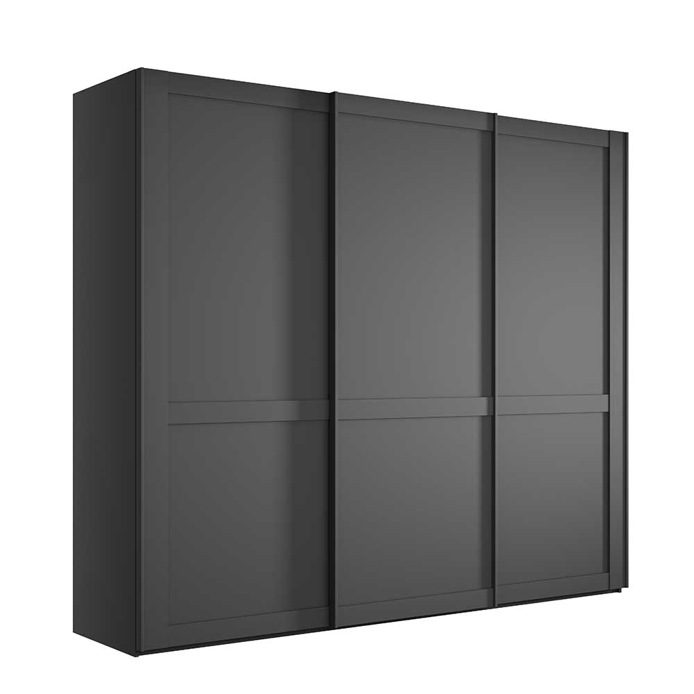 Geräumiger anthrazitfarbener Schwebetürenschrank mit drei breiten Türen und elegantem Design – Mataram