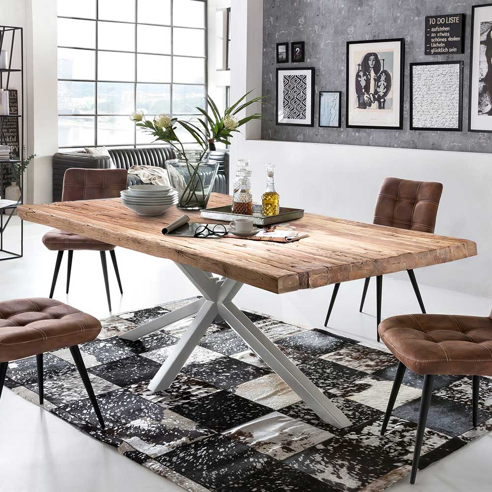 Esszimmertisch mit Holzplatte aus Teak recycelt - Kulstrado