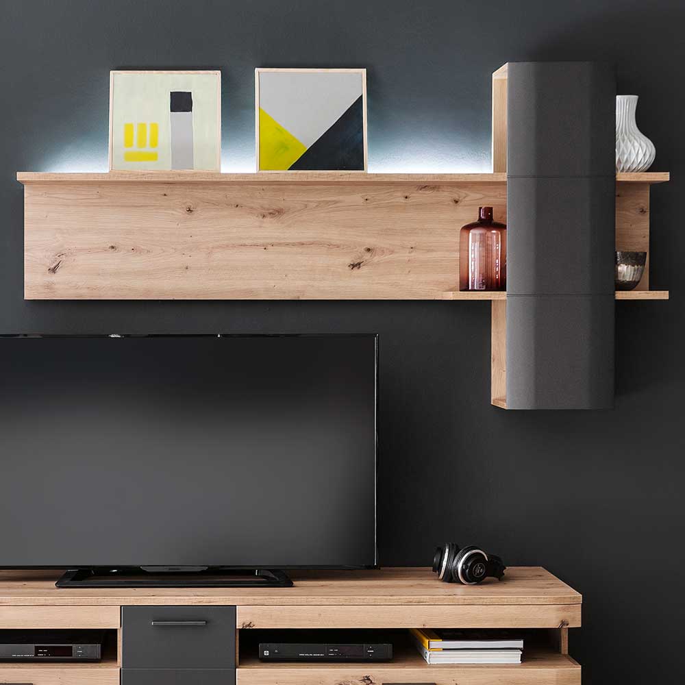 Design Wandboard Regal in Eichefarben & Grau - Vecenda