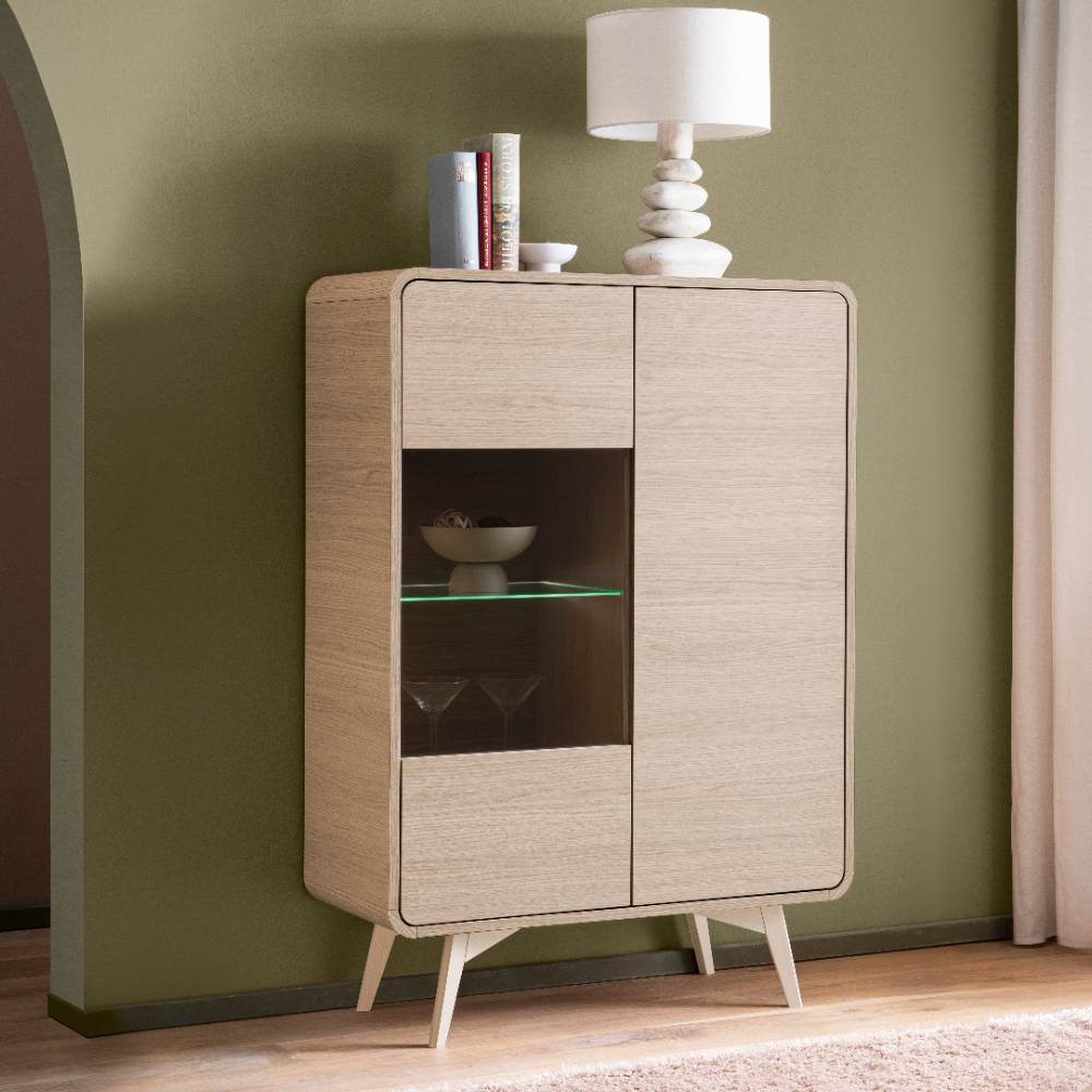 Highboard-Vitrine in Eiche Holzoptik - Embrus