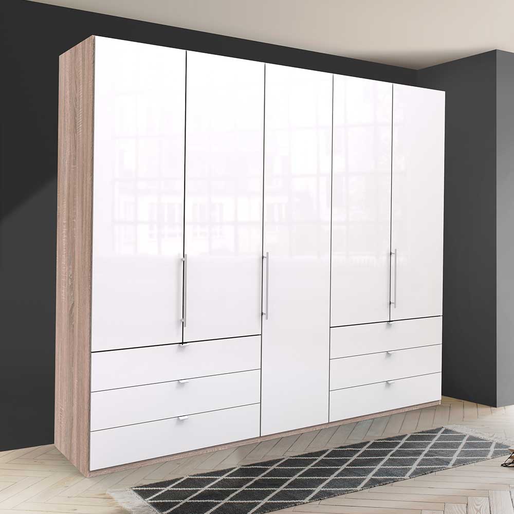 Kombi Schlafzimmer-Kleiderschrank in Weiß Glas - Bosays